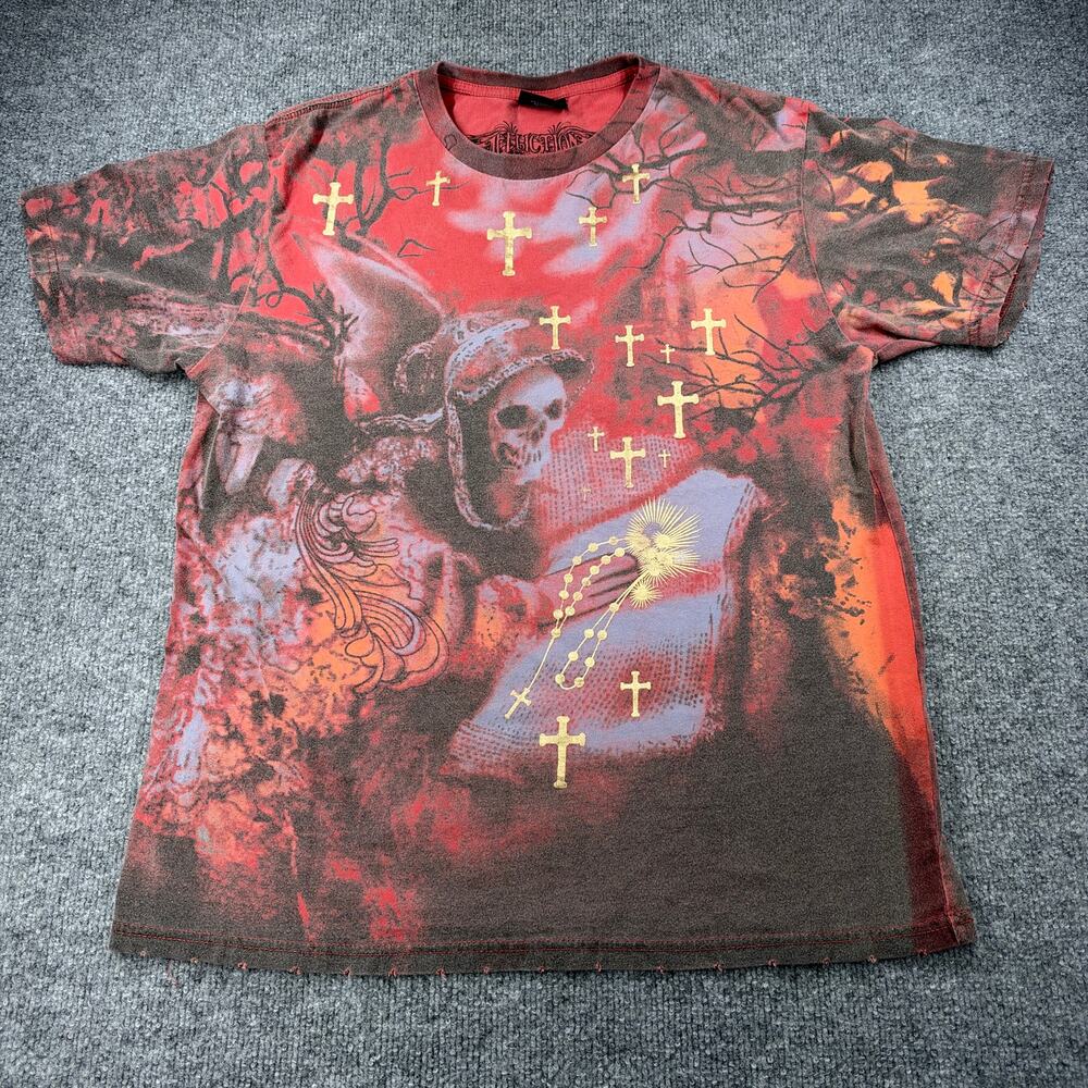 VTG Affliction Skeleton Death Cross Y2K Cyber Mall Goth Mens XL Made in USA RARE